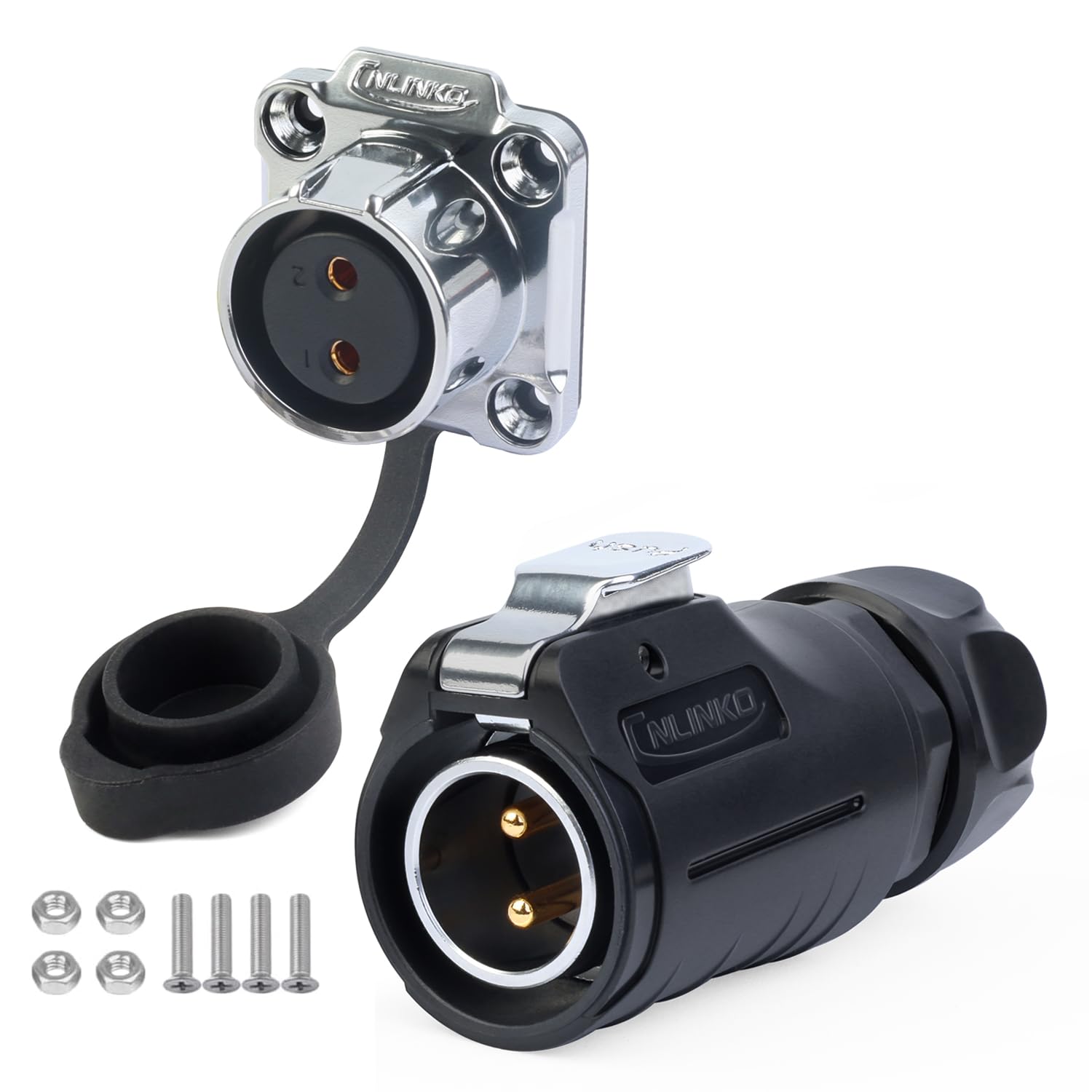 CNLINKO LP-20 Industrial Waterproof Connector IP68 Circular Connector Quick Plugging Aviation Connector Anti-Interference Shell Fast Release Connector M20 2-12 Pin Flange Socket (2 Pin)