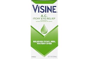 Visine A.C. Itchy Eye Relief Drops + Zinc Sulfate & Tetrahydrozoline HCl, Red, Itchy Eye Drops for Relief of Red, Itchy, Watery Eyes Due to Minor Eye Irritation, Sterile Drops, 0.5 fl. oz