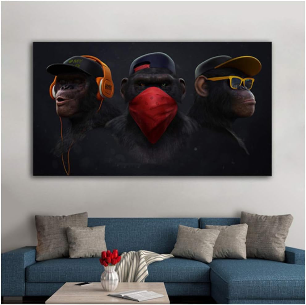 NIEMENGZHEN Print on canvas Gorilla Monkey Chimps Earphone Animal Pictures Canvas Painting Wall Art For Living Room…