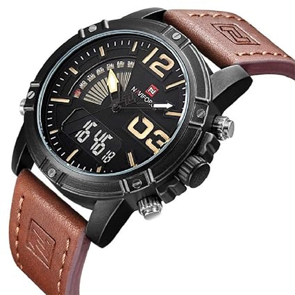NAVIFORCE Men Genuine Brand Quartz Analog Digital Leather Men Sport Watch with Original Box NF9095