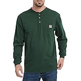 Kecols Men's Loose Fit Heavyweight Work Long Sleeve Henley T-Shirts Workwear Pocket Tee(Regular&Tall)