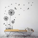 decalmile Dandelion Wall Decals Flying Flowers Butterflies Black Art Stickers view 2