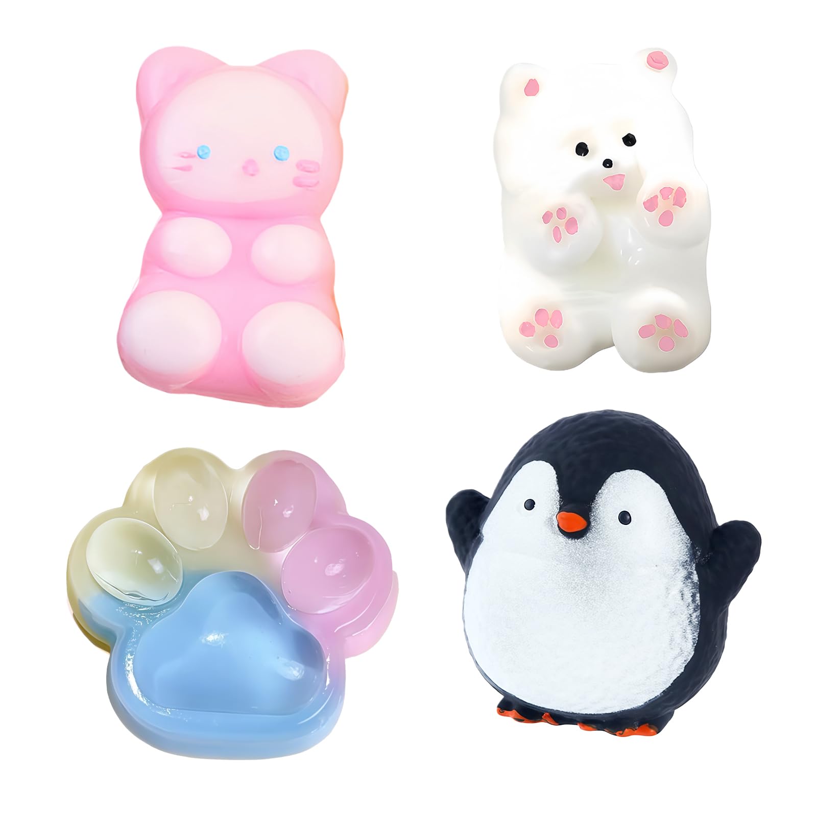4Pcs Puppy Penguin Cat Paw,QIANSSE Squishy Sensory Fidget Toys for Stress and Anxiety Relief Squishies for Birthday Party Favors