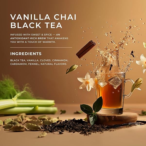 GYA TEA CO VANILLA CHAI BLACK LOOSE LEAF TEA – HIGH CAFFEINE ENERGY TEA WITH SPICED & FULLY FOR MORNING KICK & RELAXATION – 5.29 OZ – 70 CUPS