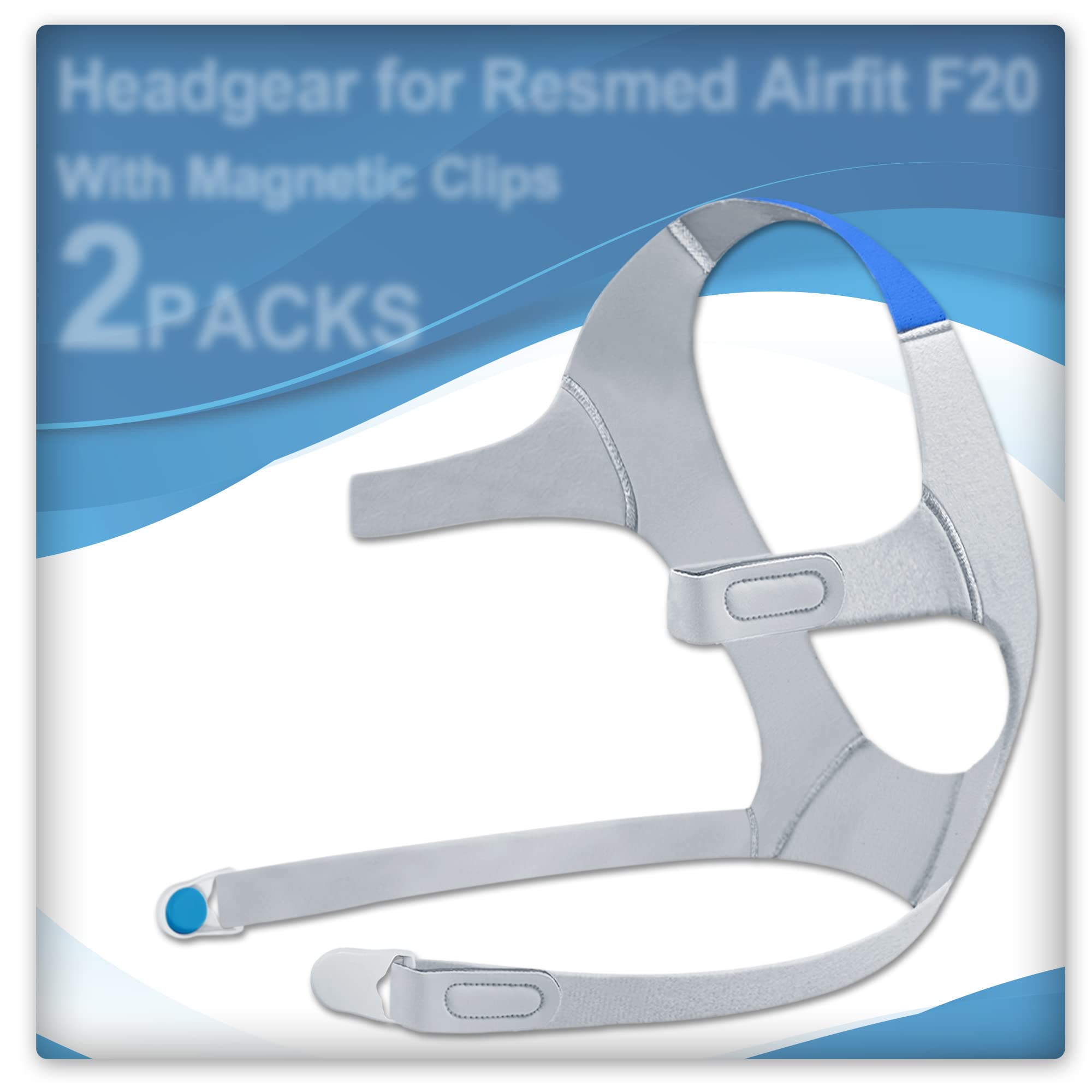 2 Pack Headgear Compatible with Airfit F20 with 4 Magnetic Clips, Replacement Headgear for F20, Large