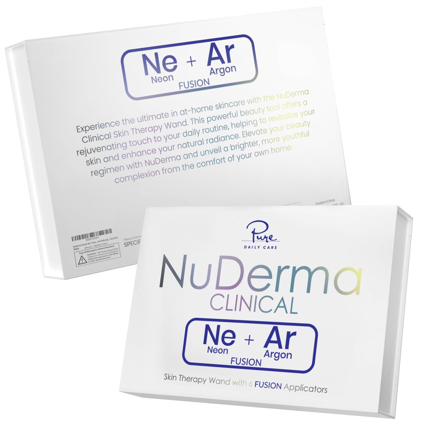 Pure Daily Care NuDerma Clinical Portable Skin Therapy Wand, Machine with 6 Fusion Neon + Argon Wands – Anti Aging - Clarifying - Skin Tightening & Radiance - Wrinkle Reducing