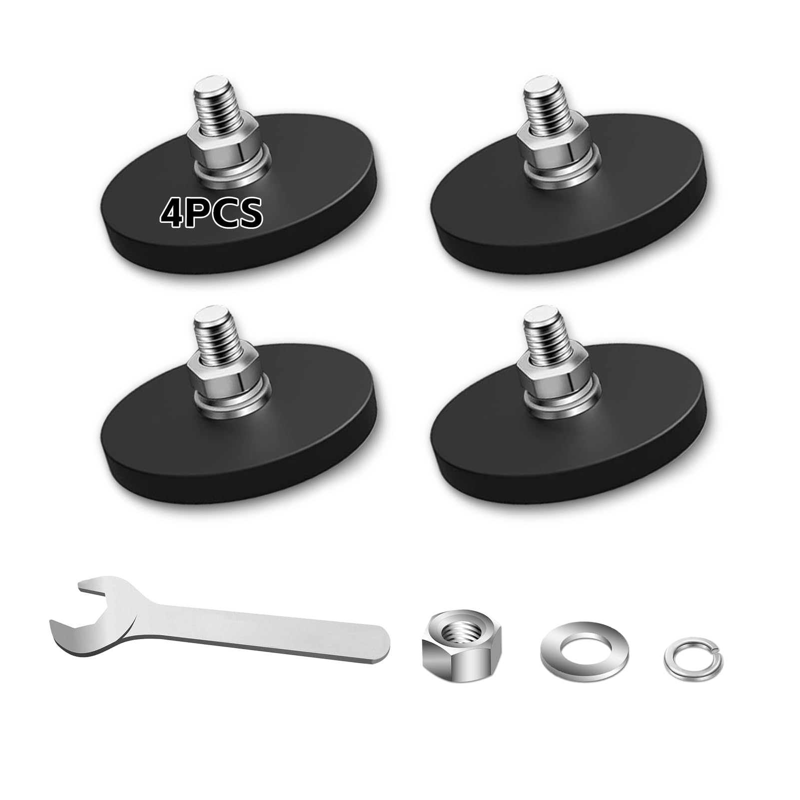 Photo 1 of 4Pack Rubber Coated Magnets, 30LBS Strong Adhesive Power Neodymium Magnet, Anti-Scratch Magnetic Base with M6 Threaded Stud and Wrench, Magnet with Rubber Coating for Outdoor Light Bar, Ptz, Camera