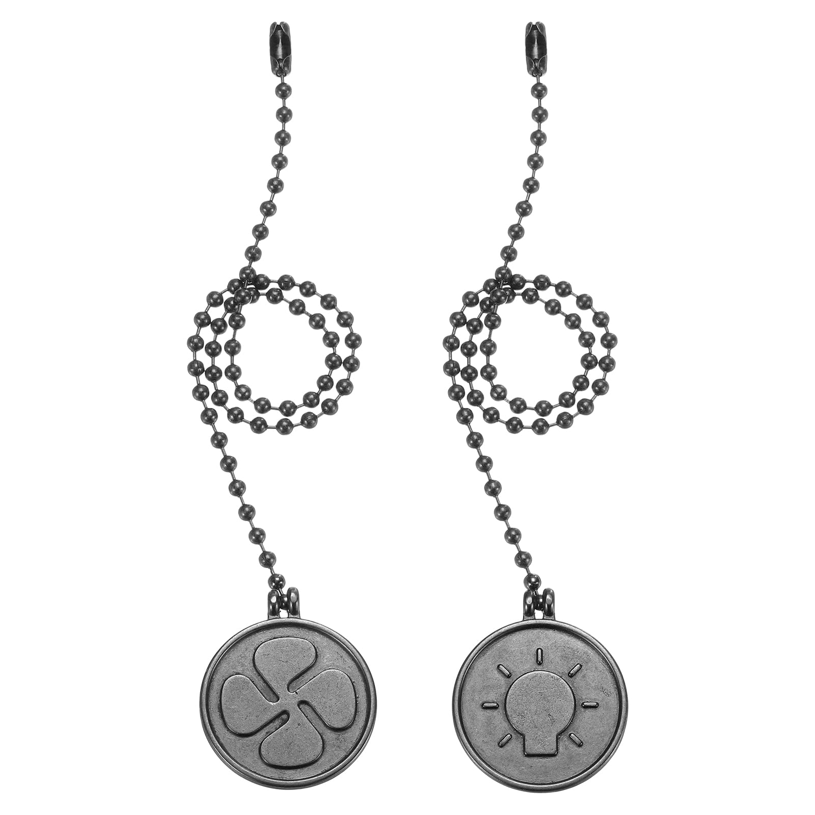 PATIKIL 13 Inch Ceiling Fan Pull Chain Extender Sets, 2 Pcs Metal Decorative Fan Pull Chain with Decorative Light Bulb and Fan Cord for Ceiling Light Lamp Fans, Black (Rond Shape)