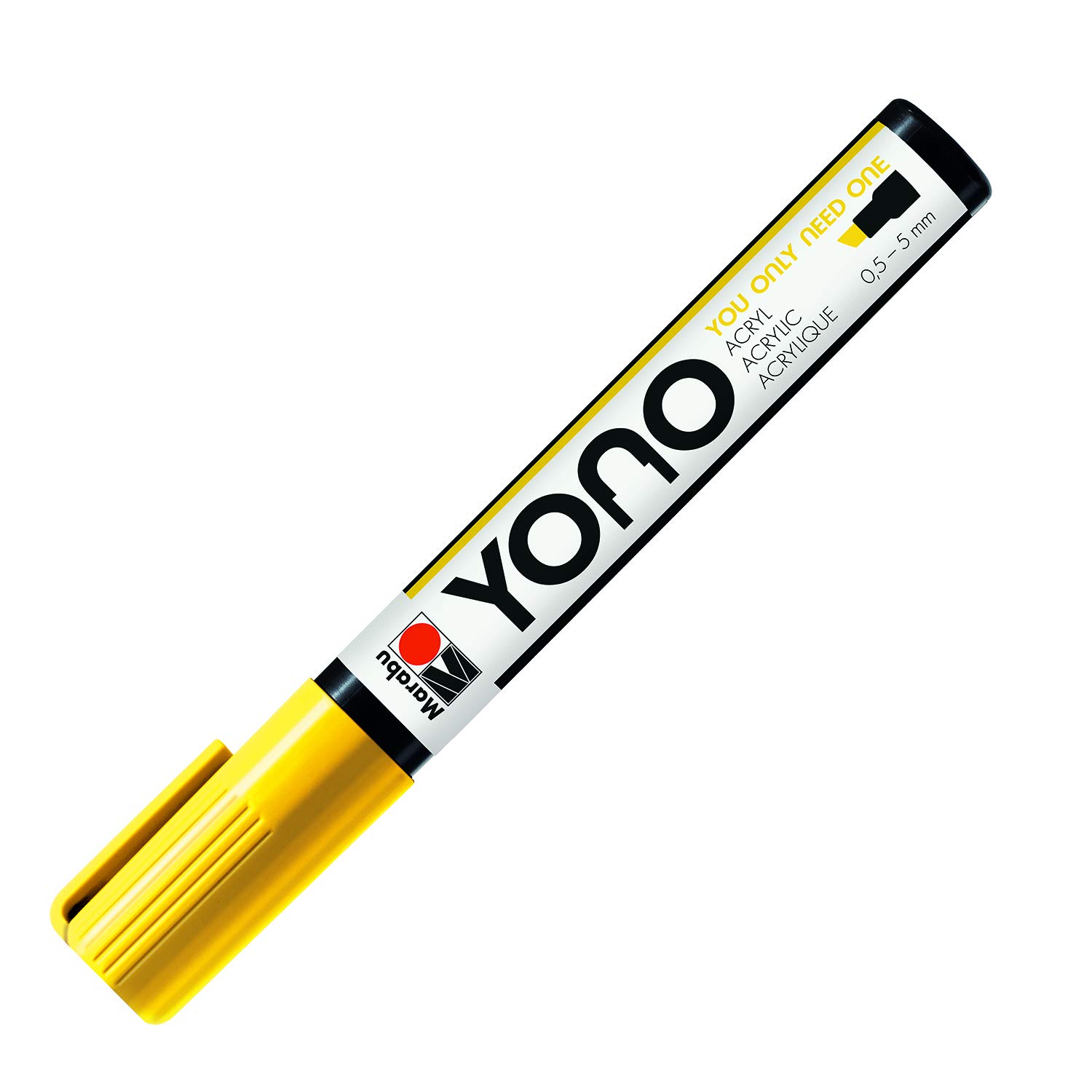 Marabu 12400102019 12400102019-YONO Marker, Yellow 019, Versatile Acrylic Pen with Japanese Chisel Tip, Water Based, Lightfast and Waterproof, for Almost All Surfaces, 0.5-5 mm
