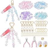 EVERJOYCRAFT 272 pcs Lip Gloss Keychain Making Kit with 15 Keychain Clips and Keyrings Acrylic Beads Jump Rings Elastic Cord Pliers Hole Puncher for Custom Lip Gloss Holders Bag Charms Keychains DIY