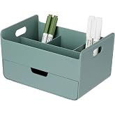 BLUE GINKGO Portable Desk Organizer, Green, Made in Korea | 3 Compartments. Half Drawer. Everyday Storage.