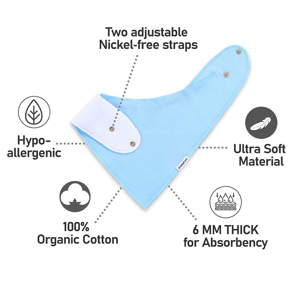 KiddyCare Baby Bibs 8 Pack - 100% Organic Cotton for Drooling and Teething - Soft & Absorbent Bandana Drool Bibs for Baby Boys and Girls - Unisex Baby Shower Gift Set: Baby