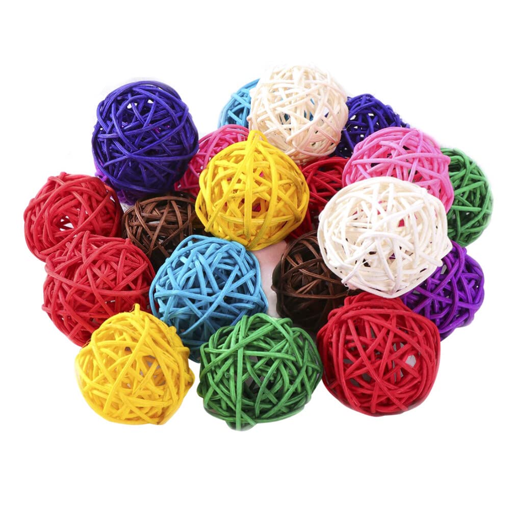 Rattan Balls, 40PCS Bird Toy Rattan Balls Parrot Wicker Ball Birds Toy Parakeet Chewing Toys Pet Cage Bite Toys for Parakeet Budgie Cockatoo Decoration DIY Party Wedding 30mm
