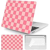 Seorsok Compatible with MacBook Air 13 Inch Case 2022 2021 2020-2018 Release A1932 A2179 M1 A2337 Touch ID,Exquisite Checkerboard Pattern Plastic Hard Shell Case with Keyboard Cover,Hot Pink Grid