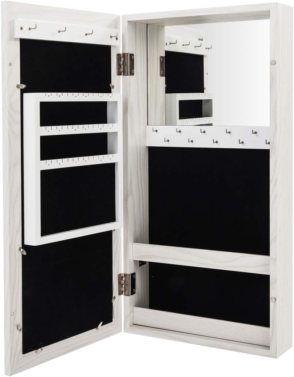 Takefuns Lockable Simple PVC Wood Grain Coating Photo Storage Damp-proof Mirror Cabinet ,Photo Display Frames Jewelry Armoire Wall Mounted, for Home - White
