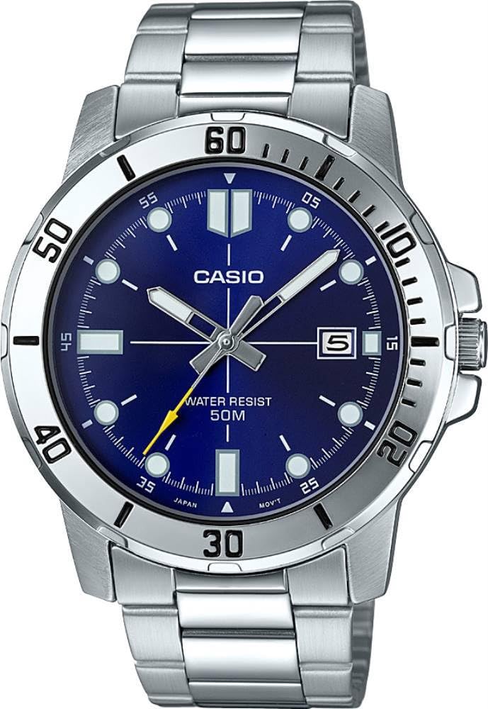 Casio MTP-VD01D-2EV Reloj deportivo analógico informal de acero inoxidable Enticer con esfera azul para hombre