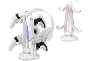 Saitake RGB Controller Stand with 9 Light Modes,Controller Holder with 2 USB Ports,Headset Stand for Desk-Headphone Holder Su