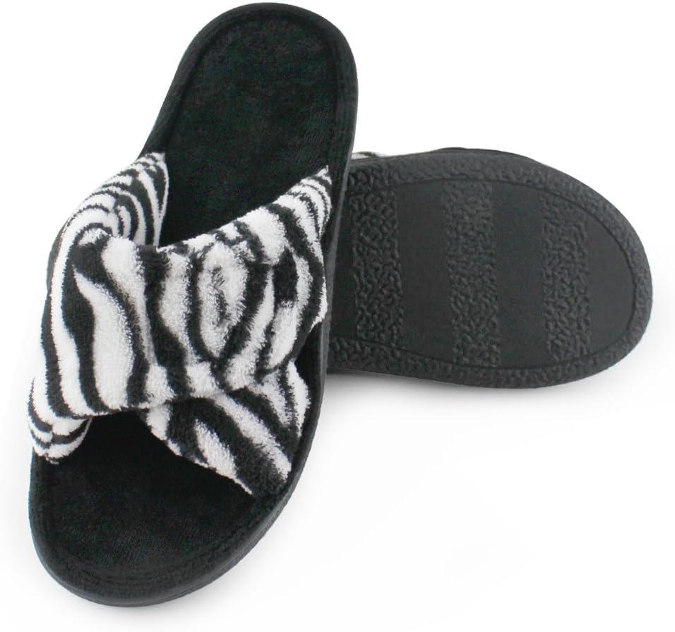 Magtoe Women Memory Foam Indoor Microfiber Terry Adjustable Open-Toe House Slipper