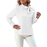 Umenlele Women's Elegant Tie Knot Mock Neck Ruched Long Sleeve Blouse Shirt Top
