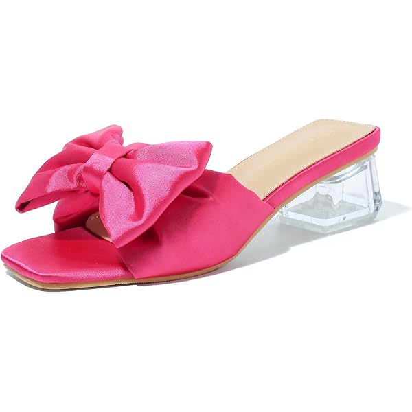 Women's Clear Bow Heels - Comfy Square Toe Kitten Heel Sandals For Parties & Dressy Outfits