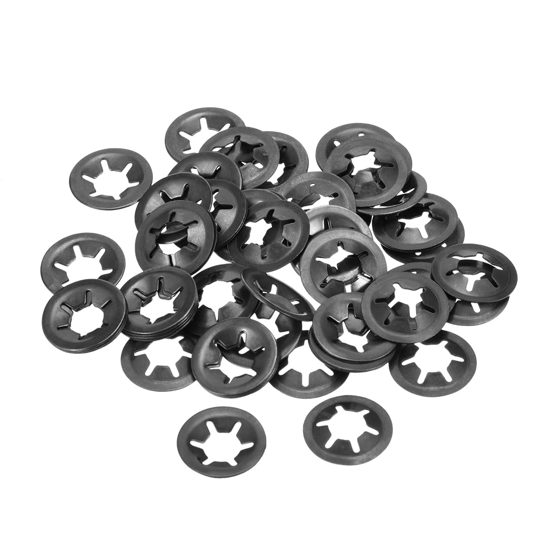 sourcing map M6 Washer 5.5mm I.D. 16mm O.D. Internal Tooth Lock Washers Push-On Locking Speed Clip 65Mn Black Oxide Finish 60pcs