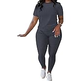 HBQ Women 2 Piece Outfits Summer Sweatsuits Slim Fit Track Suits Biker Short Workout Jogger Sets