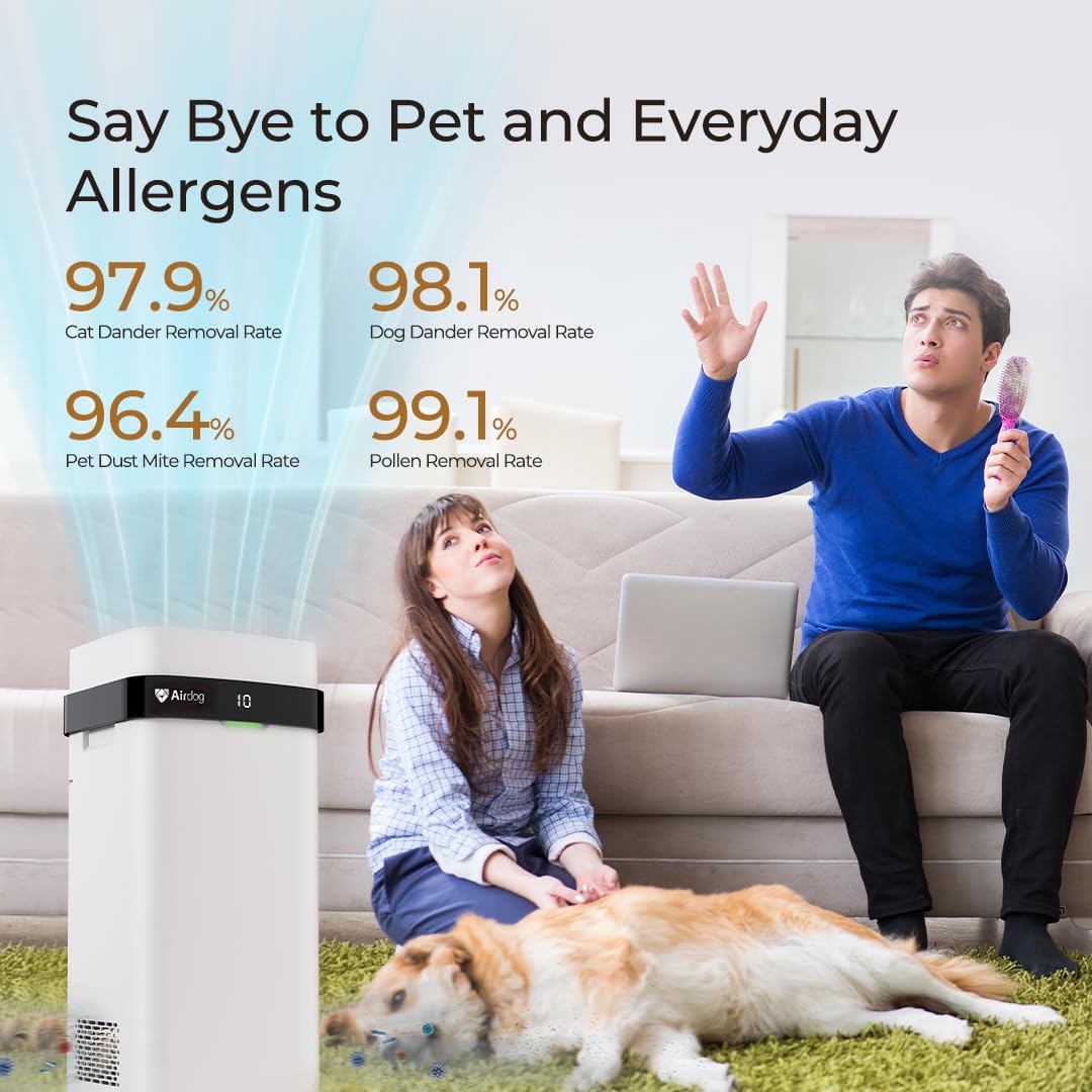 Airdog X5 Pet Air Purifier – TPA Technology Up to 20X More Effective than HEPA, Ideal for Rooms Up to 1614 sqft - Washable Filter and Whisper Quiet