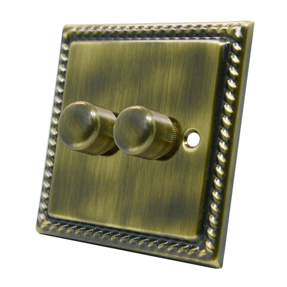 Georgian Antique Brass 2 Gang Dimmer 400W - 10 Amp Double 2-Gang 2 Way 400W Light Dimmer Switch