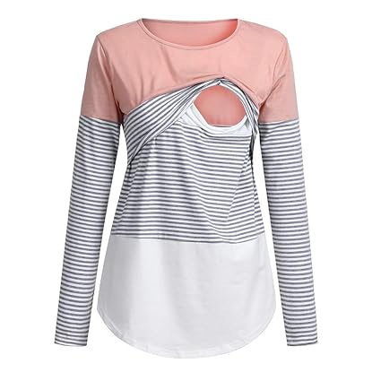 Mutterschafts Langarm Gestreifte T-Shirt Umstandsmode Bluse Stillen Baby Tuniken Herbst Umstandshirt Unterhemd Tops Schwanger
