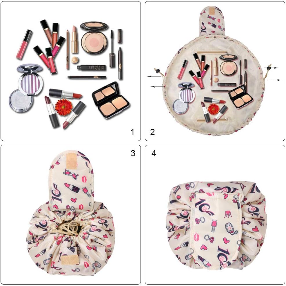URAQT Makeup Bags for Women Lazy Drawstring Cosmetic Bags, Large Capacity Flat Toiletry Bags - Image 3