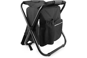 FCFKUK Portable Folding Backpack Stool with Cooler Compartment, Black