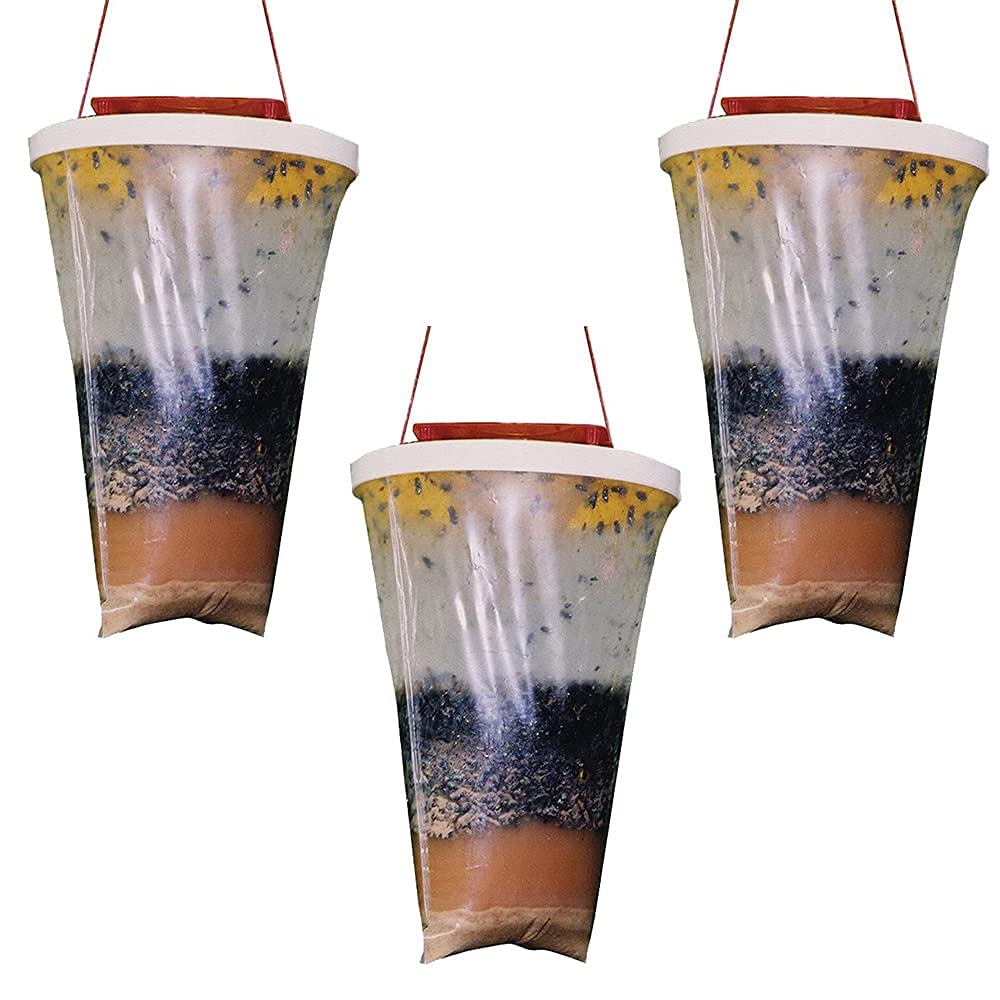 3 Pack Fly Trap Bags LINISME Flying Insect Trap Trapper Bags Fly Catcher Killer with Bait For Pest Control, Fly Catcher Kills Up to 20,000 Flies for Outdoor Garden, Farm, Horse Barn
