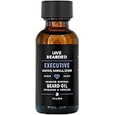 Live Bearded Beard Oil, 1 fl oz - Premium All-Natural Jojoba - Made in the USA - Hair and Skin Care for Men with Dry, Flaky Patches | Executive Scent - Cedar, Vanilla