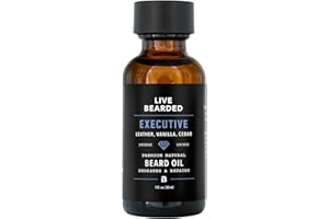 Live Bearded Beard Oil, 1 fl oz - Premium All-Natural Jojoba - Made in the USA - Hair and Skin Care for Men with Dry, Flaky Patches | Executive Scent - Cedar, Vanilla