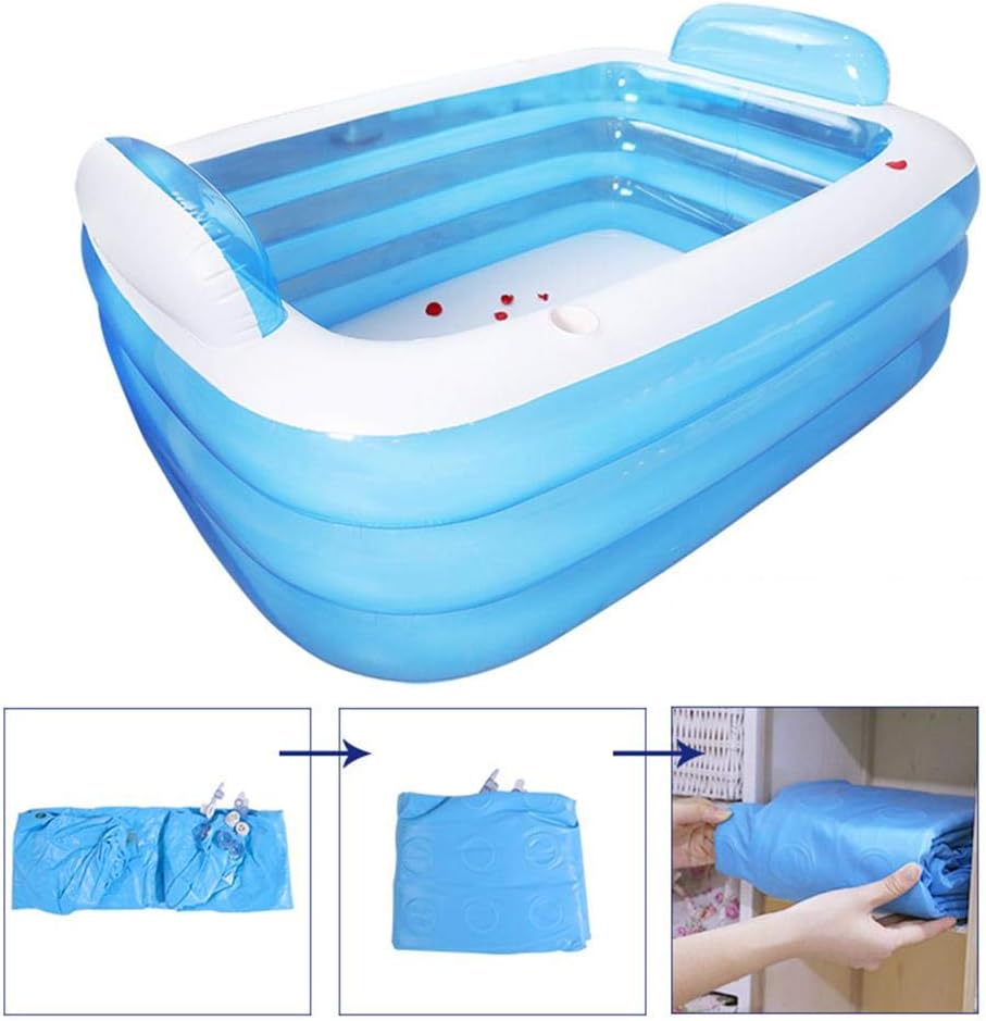 systematiw Double Inflatable Bathtub, Adults Portable Folding Bathtub, PVC Anti-Slippery Thickened Blow Up Air Bath Tub for Home SPA Bath