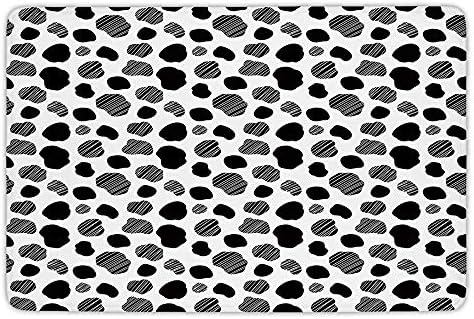 BagsPillow Bathroom Bath Rug Kitchen Floor Mat Carpet,Cow Print,Black and White Striped Dots with Abstract Style Farm Animal Hide Agriculture,Black White,Flannel Microfiber Non-slip Soft Absorbent