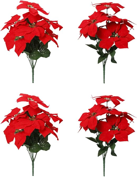 Decorazione Stella Di Natale.Tifuly 4 Pezzi Di Fiori Di Stella Di Natale Artificiali Finti 7 Teste Decorazioni Natalizie Bouquet Di Fiori Con Stelo Per Albero Di Natale Porta Casa Scala Decorazione Del Giardino Amazon It Casa