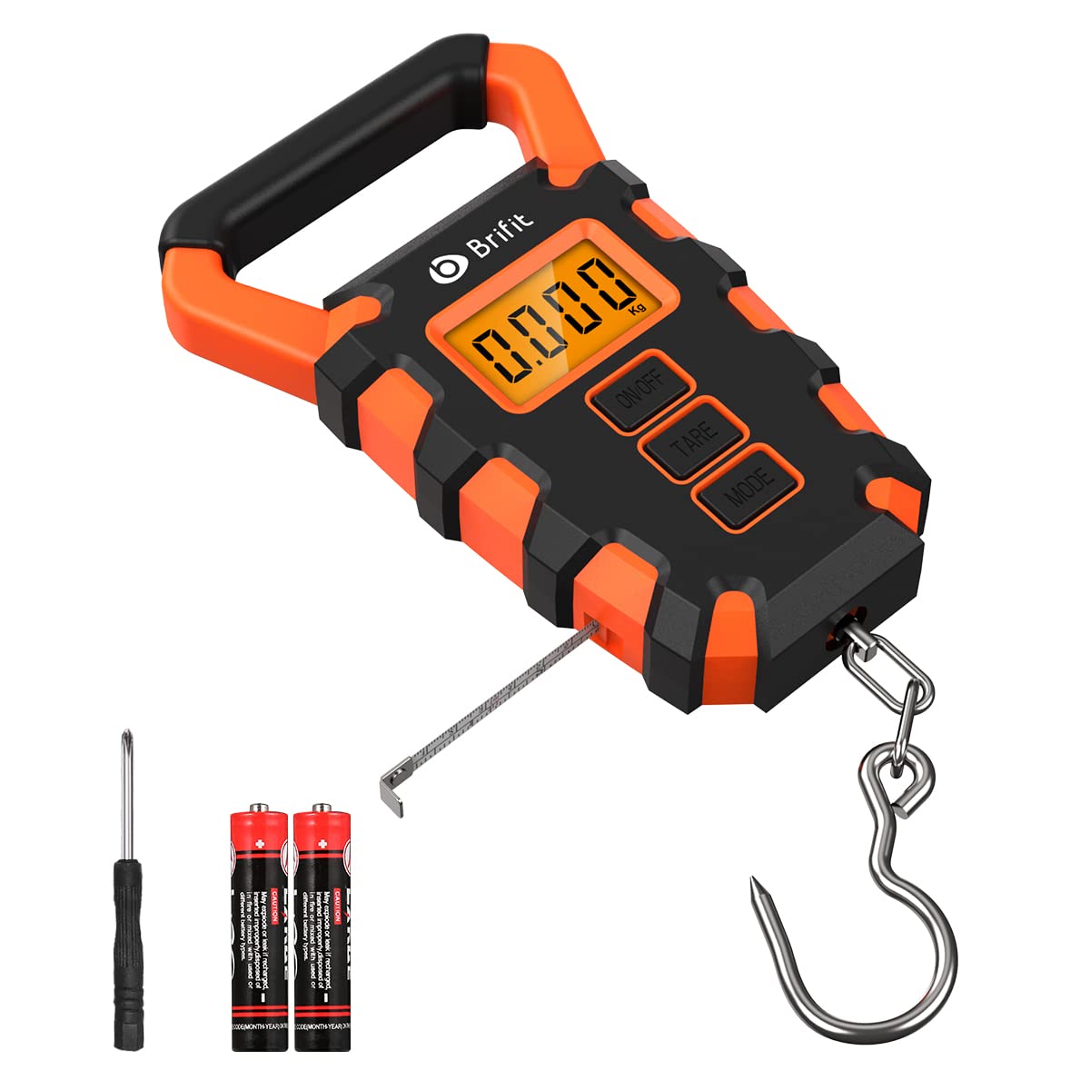 Brifit Digital Fishing Scale, Electronic Weighing Scale with Ruler, Digital Fishing Postal Hanging Hook Scale with Measuring Tape, Digital Luggage Scale with Backlit LCD Display (50KG)