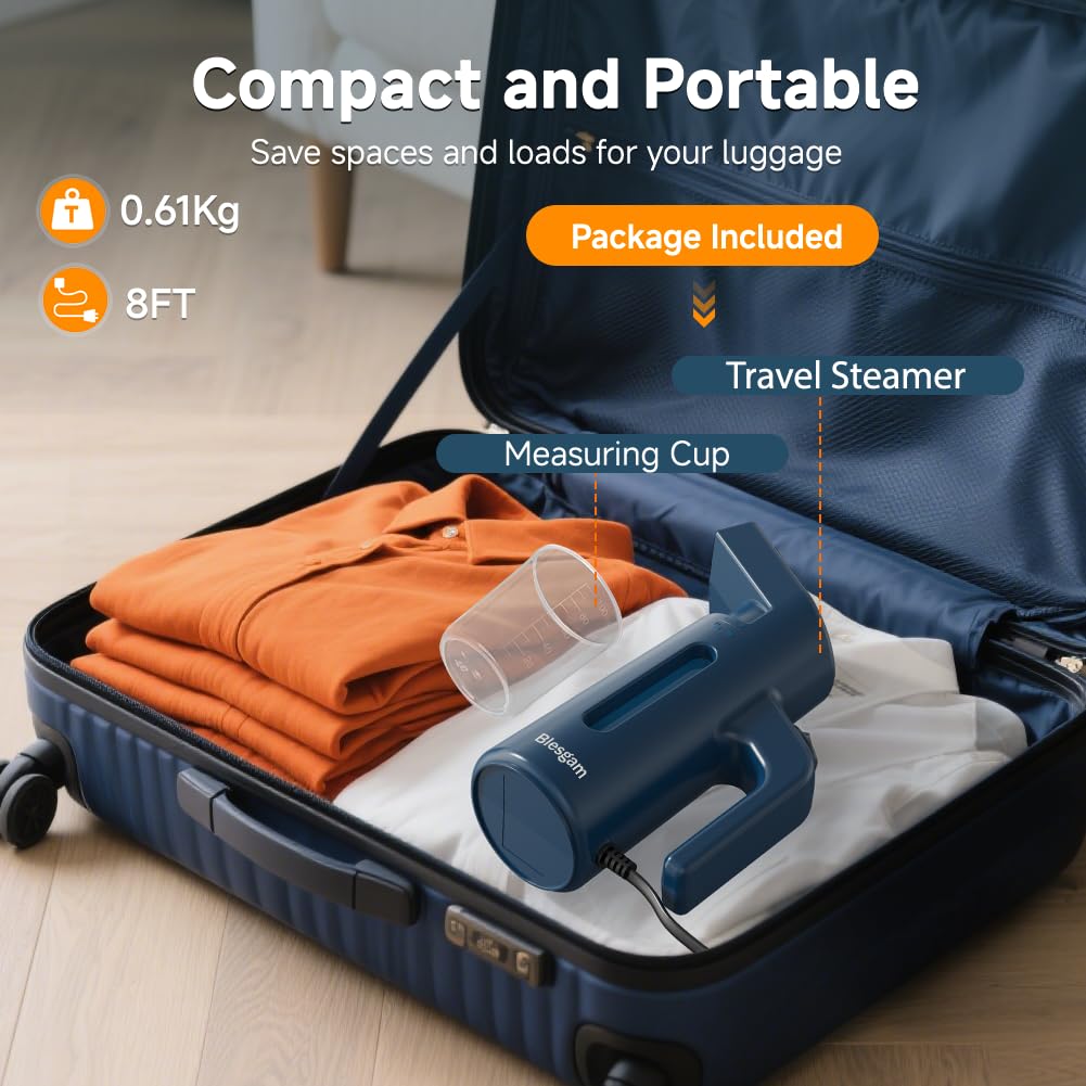 Steamer for Clothes 700W, Double Row Steam Clothes Steamer, Travel Steamer with 180ML Large Capacity Water Tank, 40S Fast Heat-up Garment Steamer for Home and Office(GY168)