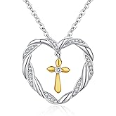 Zhi Kexin Cross Necklace for Women 925 Sterling Silver Cubic Zirconia Cross Necklace Christian Baptism Pendant Faith Jewelry Christian Communion Confirmation Gift