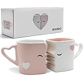 MIAMIO - Coffee Mugs/Kissing Mugs Set Ceramic with Gift Box (Pink)