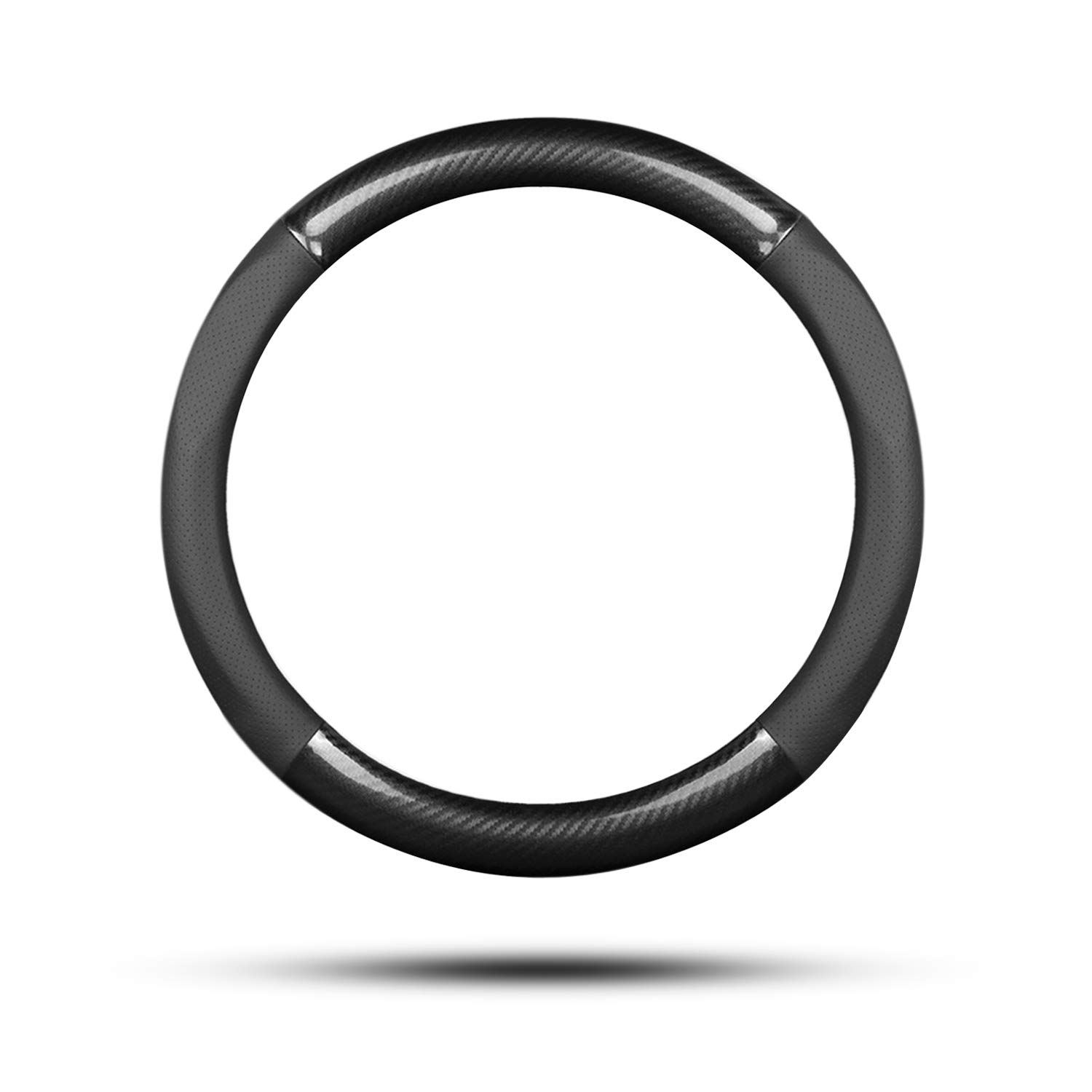 ErgocarSport Carbon Fiber & PU Leather Car Steering Wheel Cover Non-Slip Car Steering Wheel Protector Universal for Diameter 38cm(15") (Black)