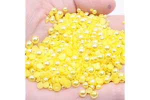 MIOBLET Mixed Size 2/3/4/5/6mm 1000Pcs Imitation Pearls Bead Half Round Flatback Pearl Rhinestones Beads Nail Art Crafts DIY Gem Decoration (06 Lemon Yellow AB)