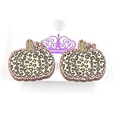 Luaa Leopard Print Pumpkin Stud Earrings for Women – Fall Acrylic Earrings with Glitter Outline – Stainless Steel Posts – Autumn Colors Halloween and Thanksgiving Jewelry – 0.75 Inch