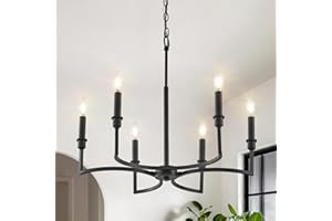 FookChak Black Chandelier 6-Light Dining Room Chandelier Light Fixture Metal Candle Chandelier for Dining Tables Kitchen Island Bedroom Foyer, 26in