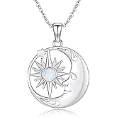 Dreamboat Valentines Day Gifts for Women Sun and Moon Opal Necklace for Women Sterling Silver Crescent Moon Pendant Celestial Jewelry Anniversary Christmas Birthday Gift for Wife Her Mom