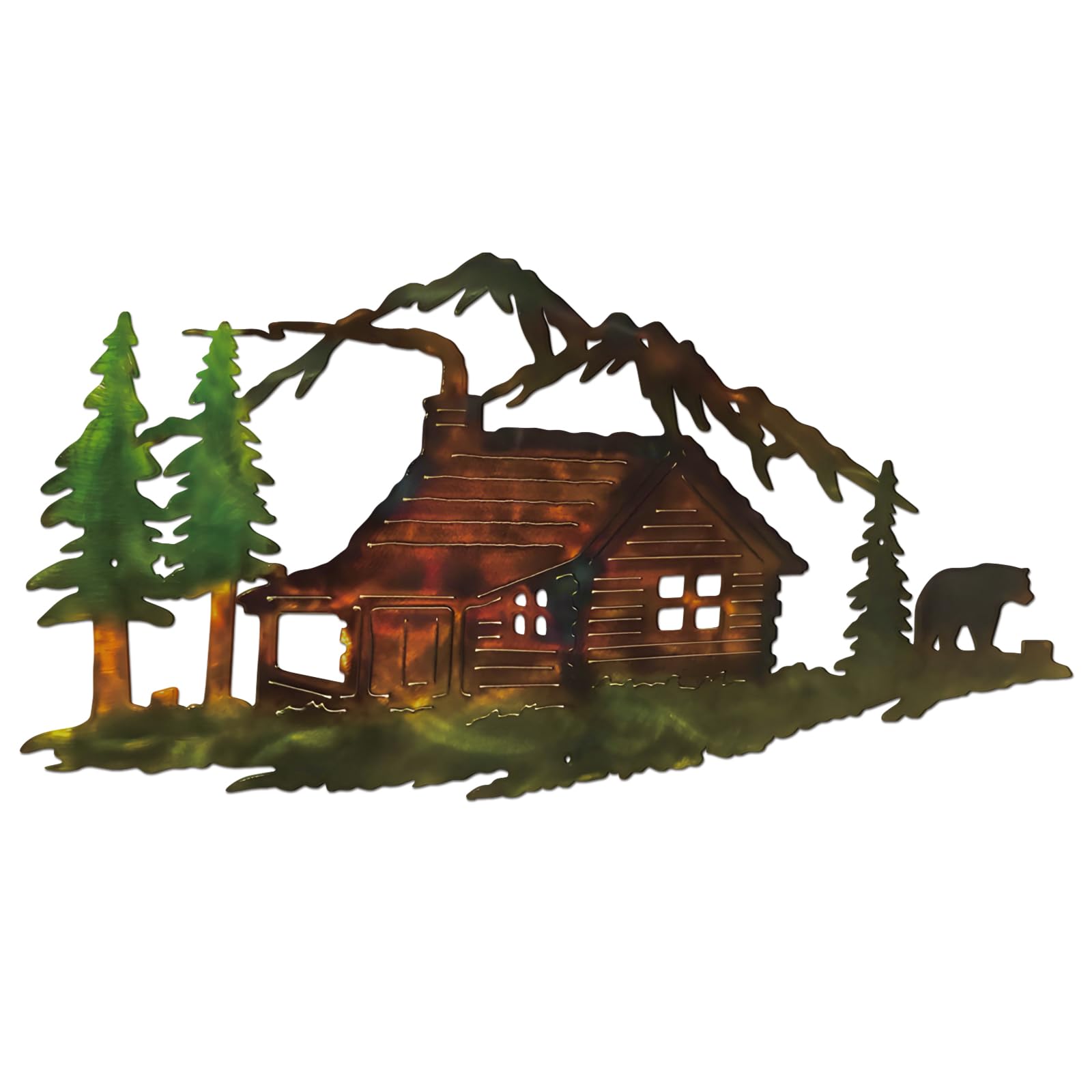 Photo 1 of MorningRo Mountains Cabin Bear Wall Art Farmhouse Metal Forest Lodge Wall Sculpture Retro Woodland Decor Rustic Animal Hunting Decor for Home Bedroom Decoration Bear Lover Gift,13.78 x 7 Inch(Cabin)