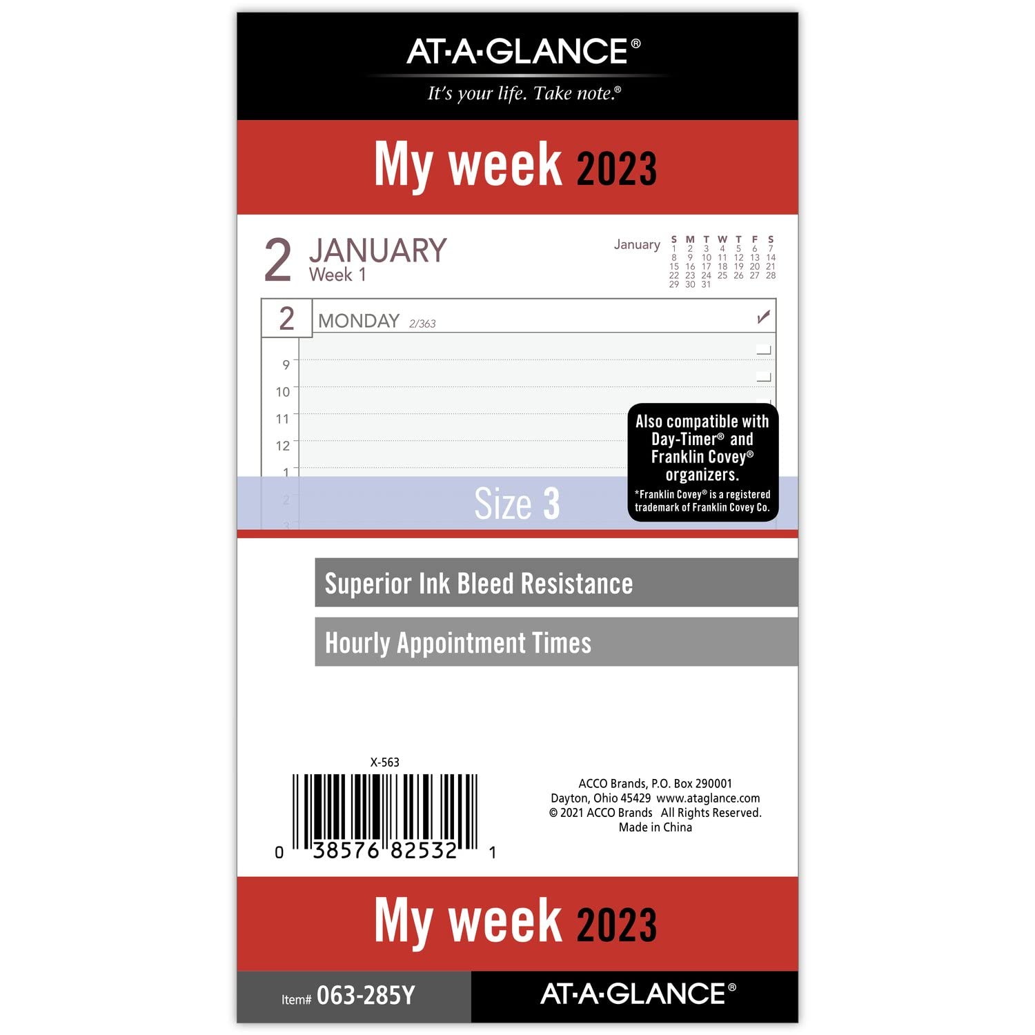 AT-A-GLANCE 2023 Weekly Planner Refill, Hourly, 3-3/4" x 6-3/4", Size 3 (063-285Y)