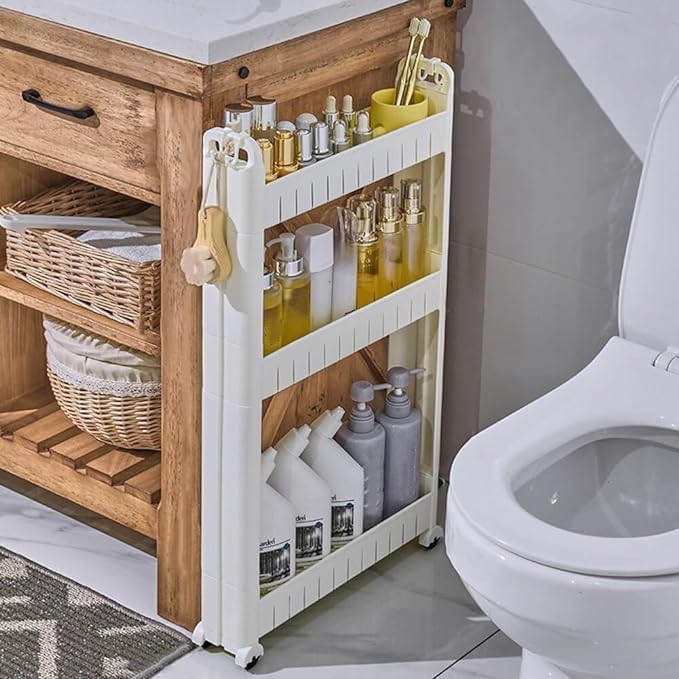Photo 1 of 3.54 Slim Storage Cart Durable Bathroom Organizer Slide Out Storage Cart Rolling Utility Cart Slide Out Organizer Narrow Shelf Rack for Kitchen Bathroom Study Office
