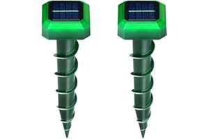 MUYFGUO 2024 2 Pack Solar-Energy Mouse Repellent with Screw-Shape Stakes Outdoor, Ultrasonic Mole Repellent for Lawn, Yard, Farmland, Keep Voles, Chipmunks, Squirrels, Snakes, Armadillos, Groundhogs Away